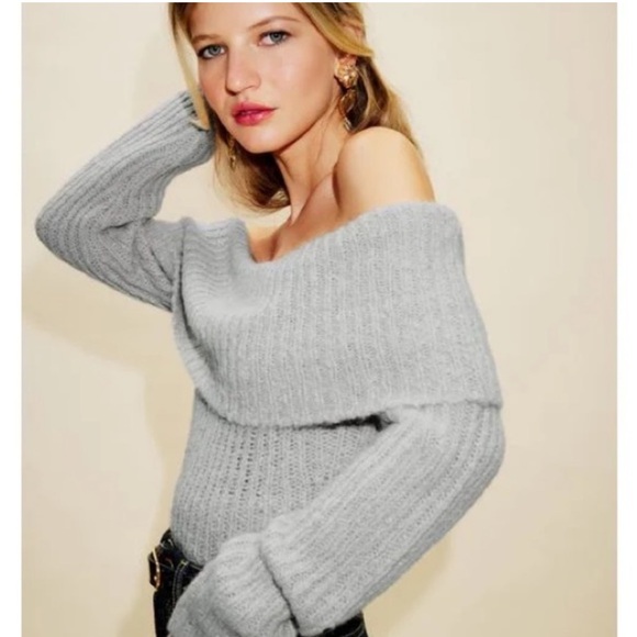 Reformation Oberon Off Shoulder Sweater in Grey - Picture 2 of 4
